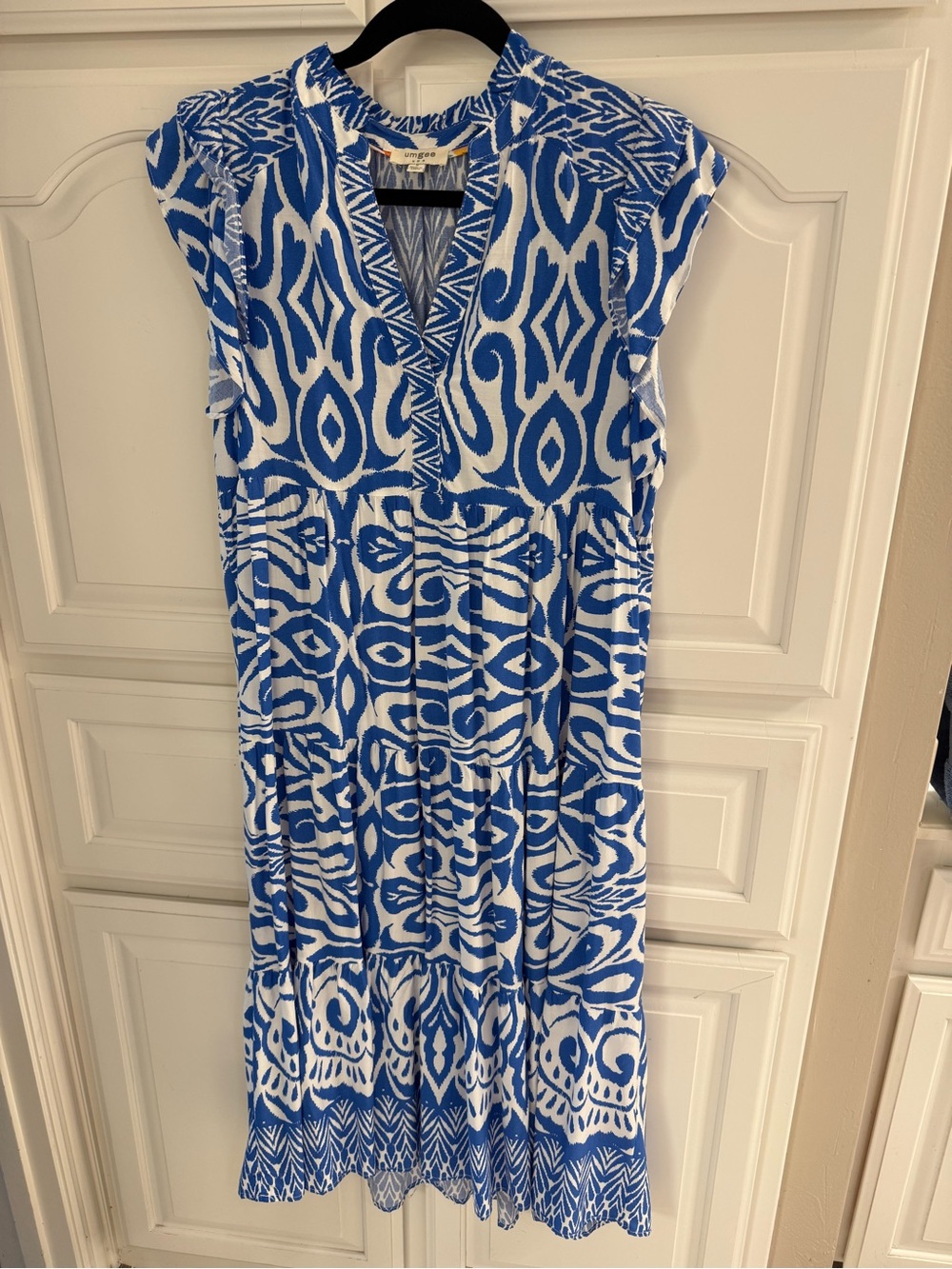 Umgee Blue and White Printed Maxi dress